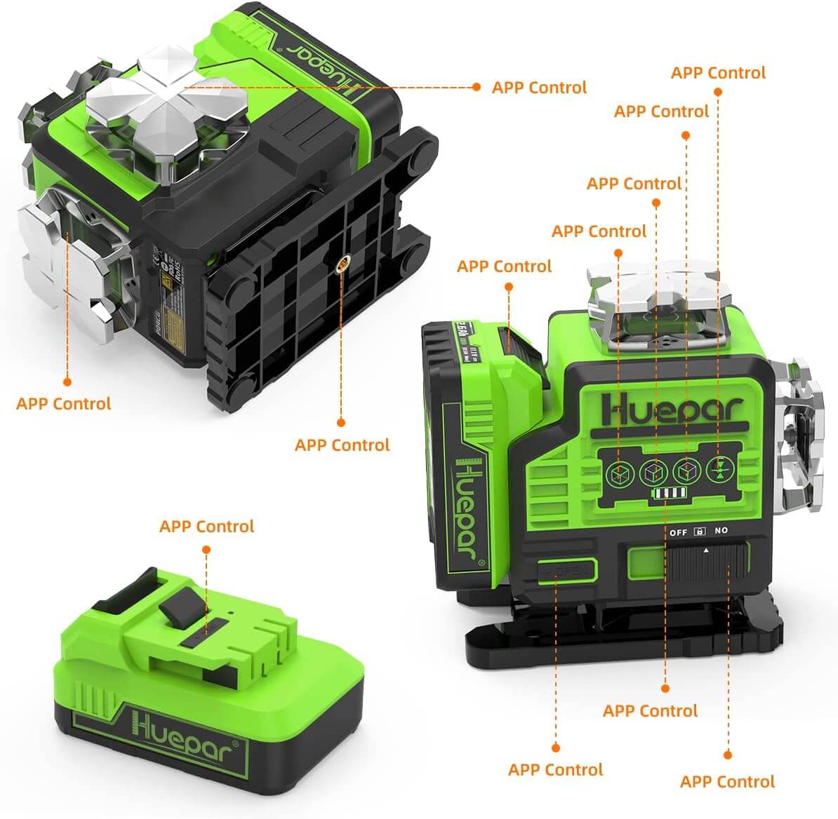 Huepar S04CG 16 lines 4D Cross Line Laser Level Bluetooth & Remote Control  Functions Green Beam Lines With Hard Carry Case - huepar